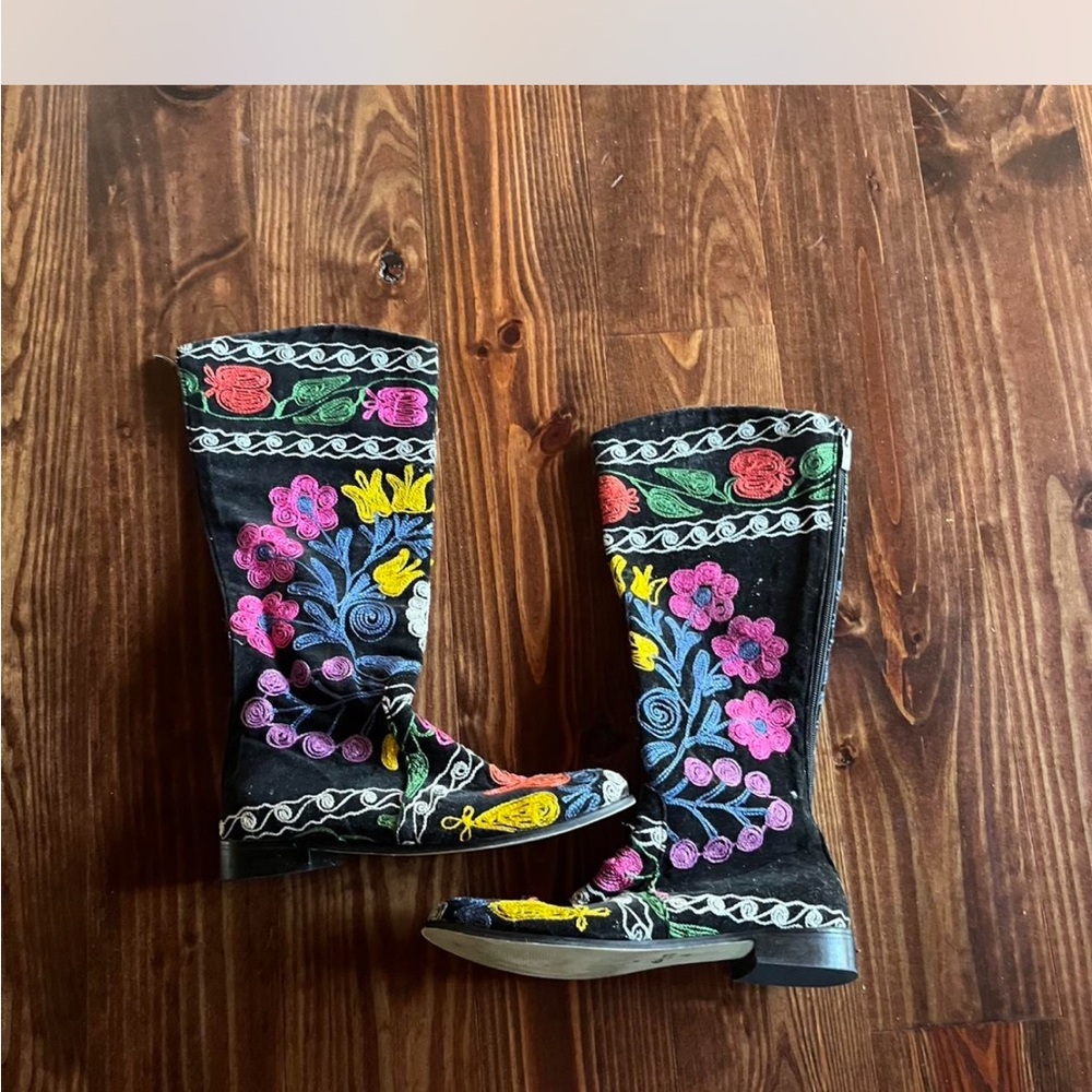 Floral Embroidered Over the Knee Boots